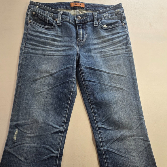 Seven7 Jeans Women's 29 Blue Medium Wash Straight Slight Distressed - Picture 12 of 16